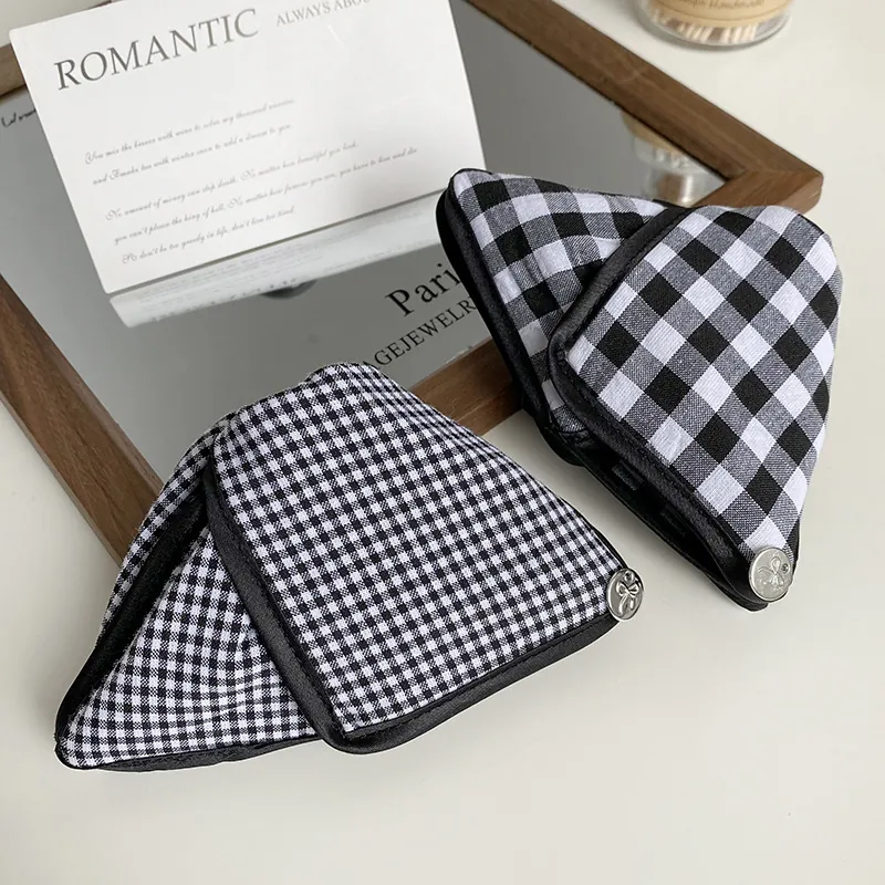 Women Korean Gingham Plaid Triangle Hair Claw Clip Fabric Checkered Shark Clip Retro Elegant Hair Styling Accessories