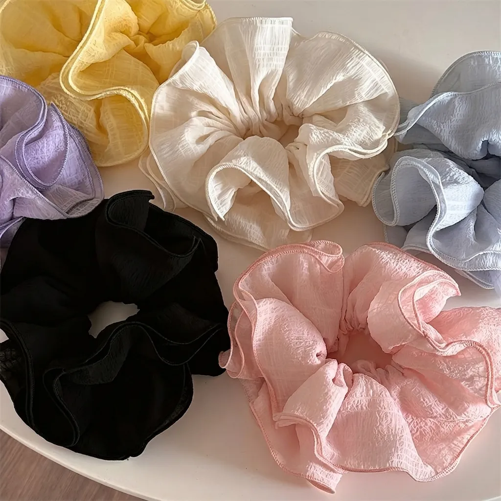 Oversized Ruffle Fabric Scrunchies Korean Style Soft Pleated Elastic Hair Bands Fashion Hair Ties For Women Hair Accessories