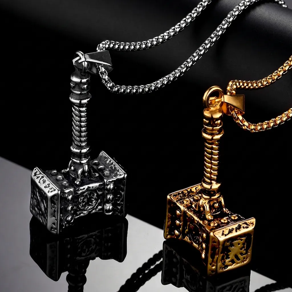 Collier Viking Marteau de Thor Homme Acier Inoxydable Pendentif Mjolnir Rétro Punk Bijoux en Métal Cadeau Pour Homme