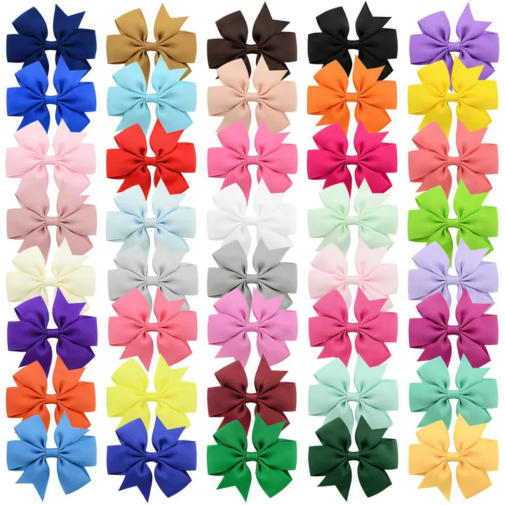 Handmade Grosgrain Ribbon Bow Hair Clips Kids Girls Solid Color Crocodile Clips Versatile Accessories For Party Daily Styling