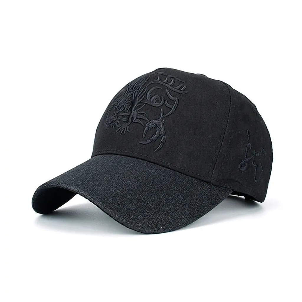 Unisex Cotton Dragon Totem Embroidered Baseball Cap Summer Outdoor Sun Hat With Glitter Brim Adjustable Peaked Cap Hat