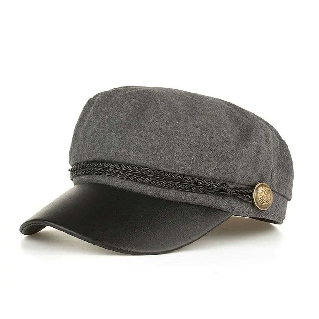 Women's British Retro Woolen Beret Hat Autumn Winter Newsboy Cap With Braided Braid Detail And PU Leather Brim Baker Boy Hat
