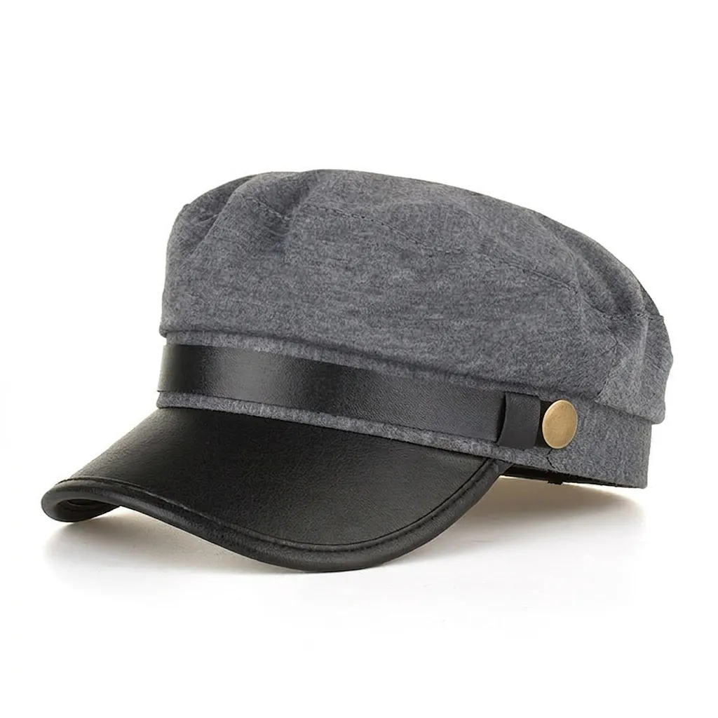 Women Retro Newsboy Cap Woolen Beret Hat With Faux Leather Brim And Metal Buckle Solid Color Autumn Winter Octagonal Cap