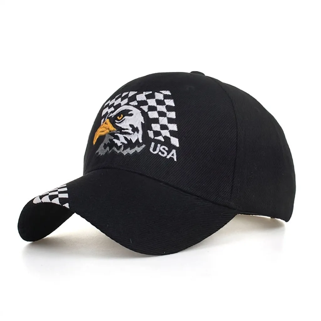 USA Eagle Embroidery Baseball Cap Black Checkered Flag Racing Sun Hat For Men Women Casual Outdoor Sports Adjustable Snapback