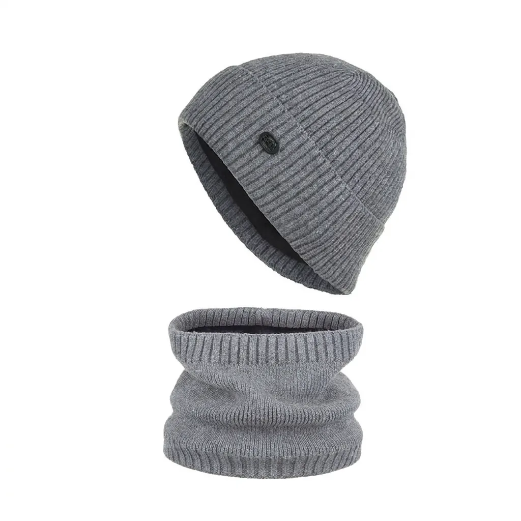 Invernale Caldo Set Berretto In Maglia Di Acrilico E Scaldacollo Foderato In Pile A Coste Con Patch Lettera Unisex
