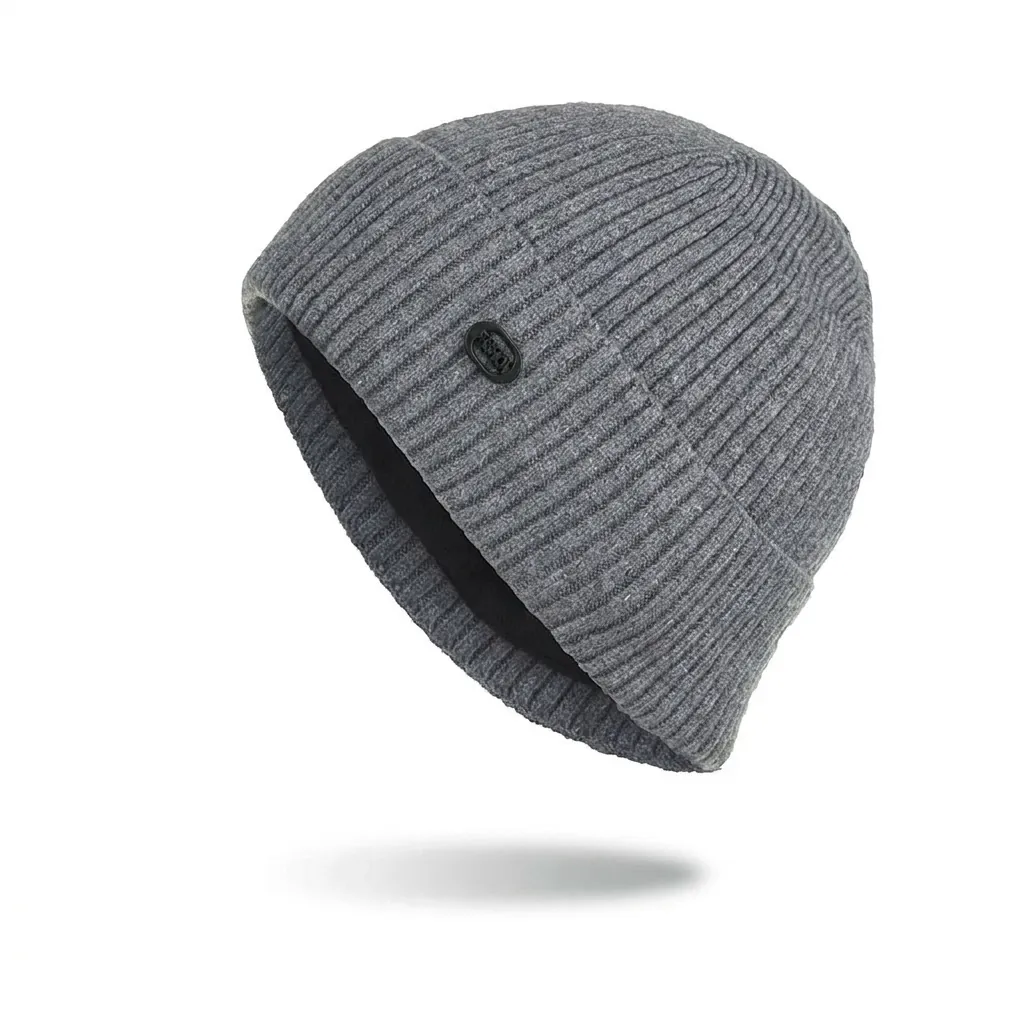 Bonnet en Tricot à Côtes d'Hiver Pour Hommes Femmes 100% Acrylique Doublé Polaire Thermique Rayé Bonnet à Revers Couvre-chef Chaud d'Extérieur