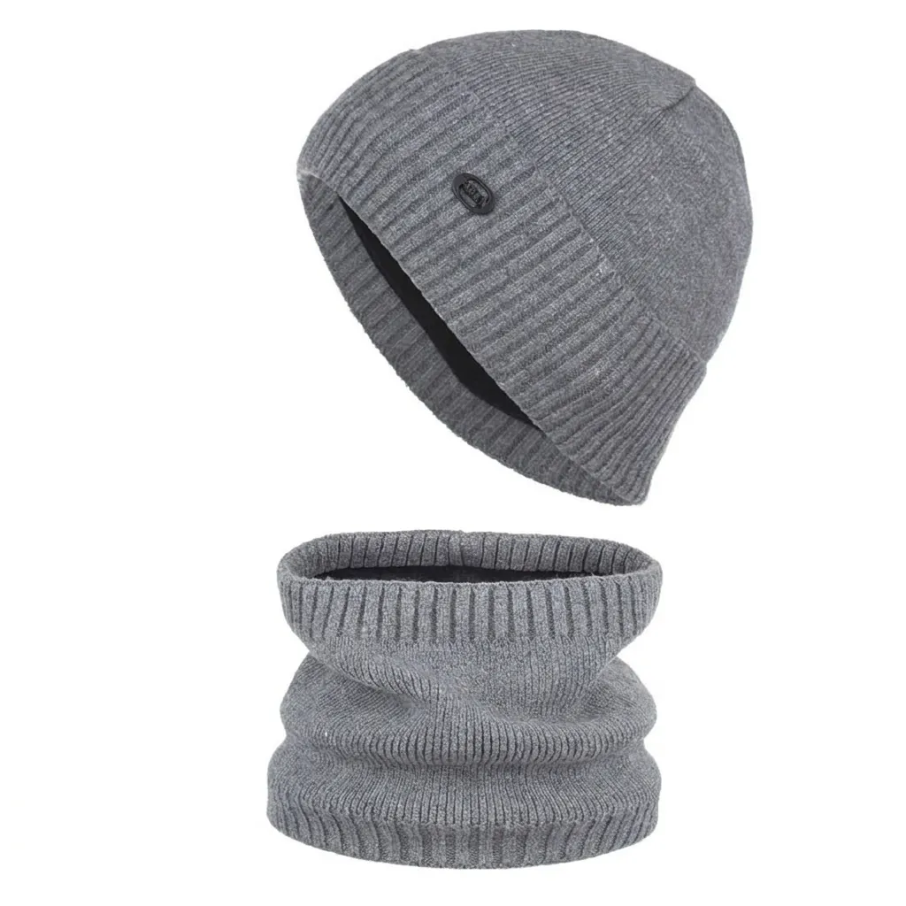 Winter Strick Beanie Mütze Und Schal Set Fleece Gefüttert Warm Schädelkappe Halswärmer Zweiteiler Für Damen Herren Outdoor Casual Mode