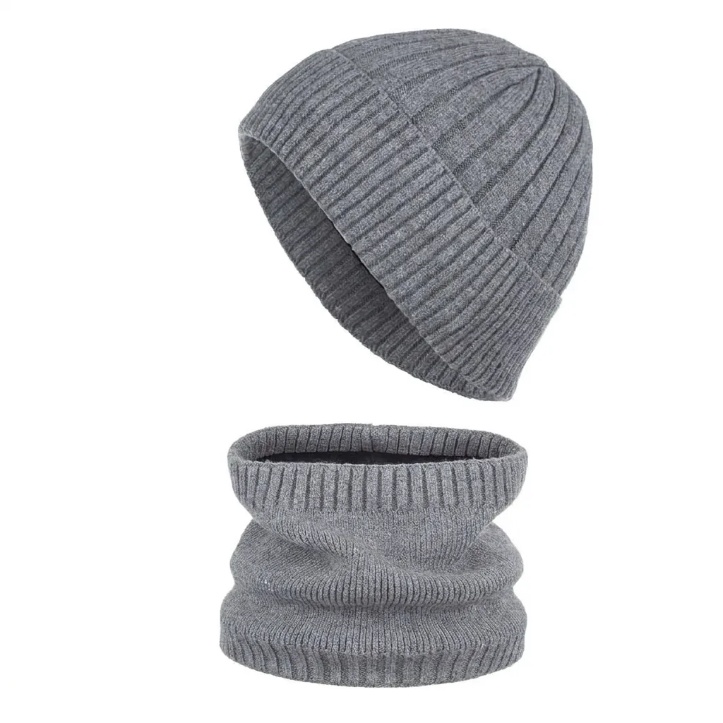 Winter Beanie Hat And Scarf Set For Men Women Ribbed Knit Warm Fleece Lined Skull Cap Neck Warmer Outdoor Striped Headwear