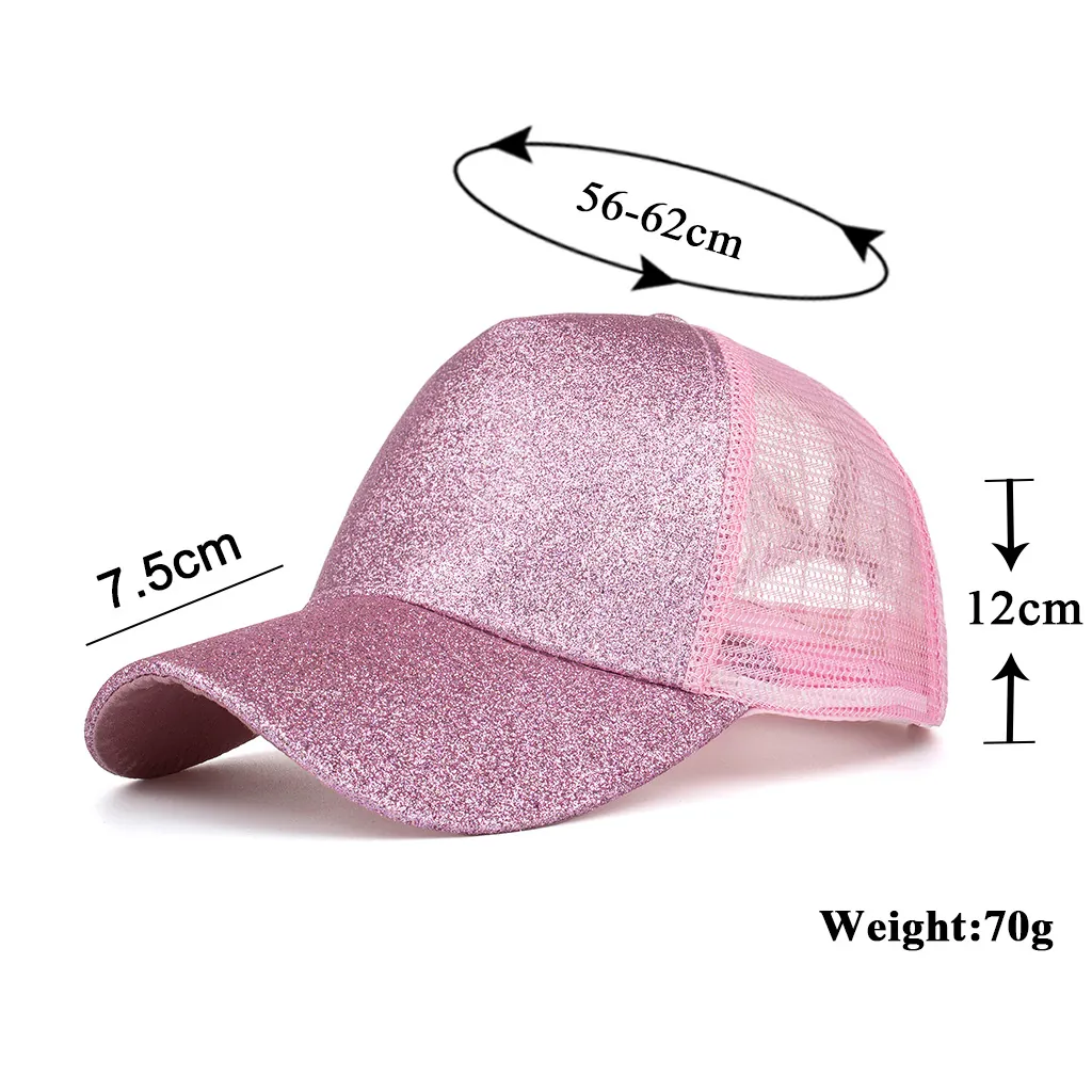 Casquette de Baseball Queue de Cheval Pailletée pour Femmes Criss Cross Messy Bun Dos en Filet Casquette Trucker Réglable Mode