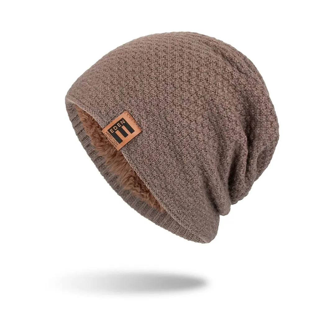 Winter Strickmütze Für Herren Damen Koreanischer Stil Warm Fleecegefüttert Outdoor Skimütze Mit Lederpatch Dekoration Beanie