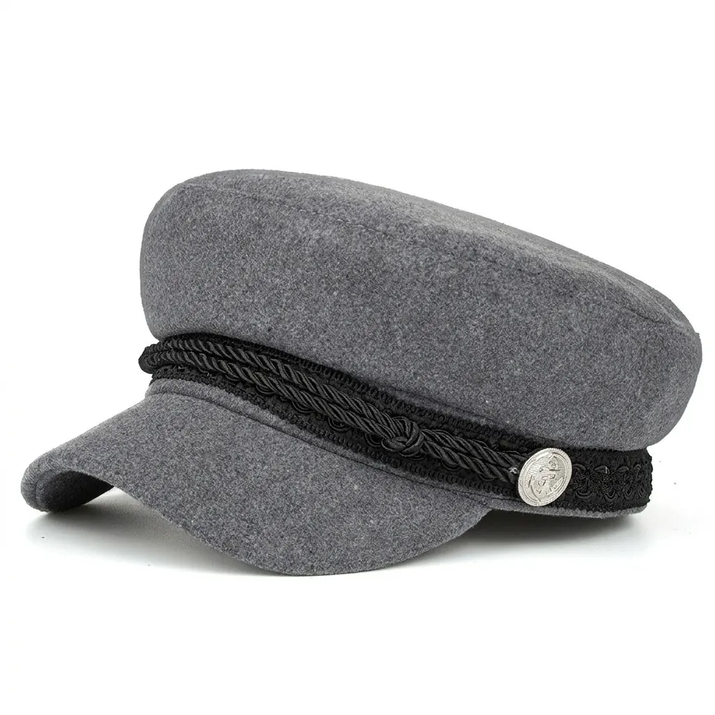 Vintage Navy Style Newsboy Cap Women Polyester Cotton Baker Boy Hat With Braided Rope And Anchor Button British Flat Top Hat