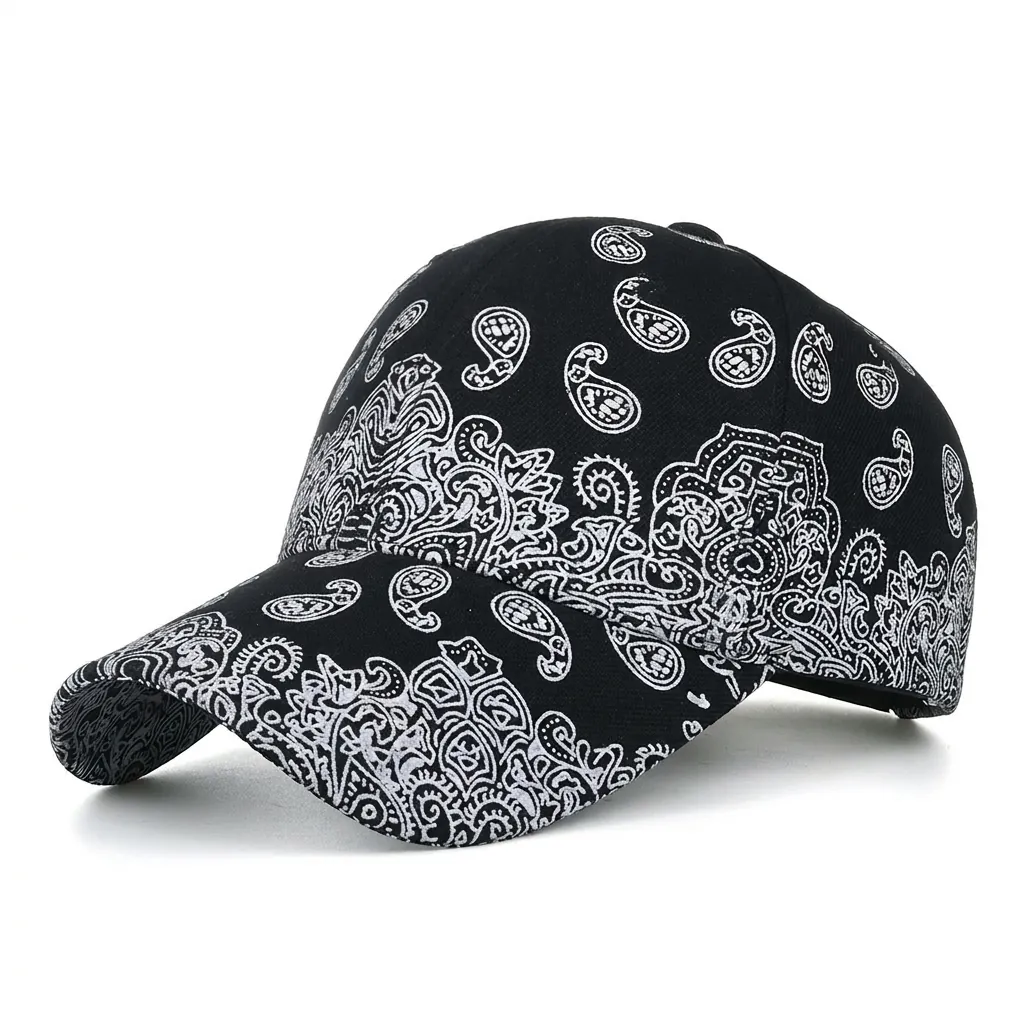 Paisley Print Baseball Cap Men Women Adjustable Cotton Acrylic Blend Curved Brim Hip Hop Streetwear Sun Shading Outdoor Hat
