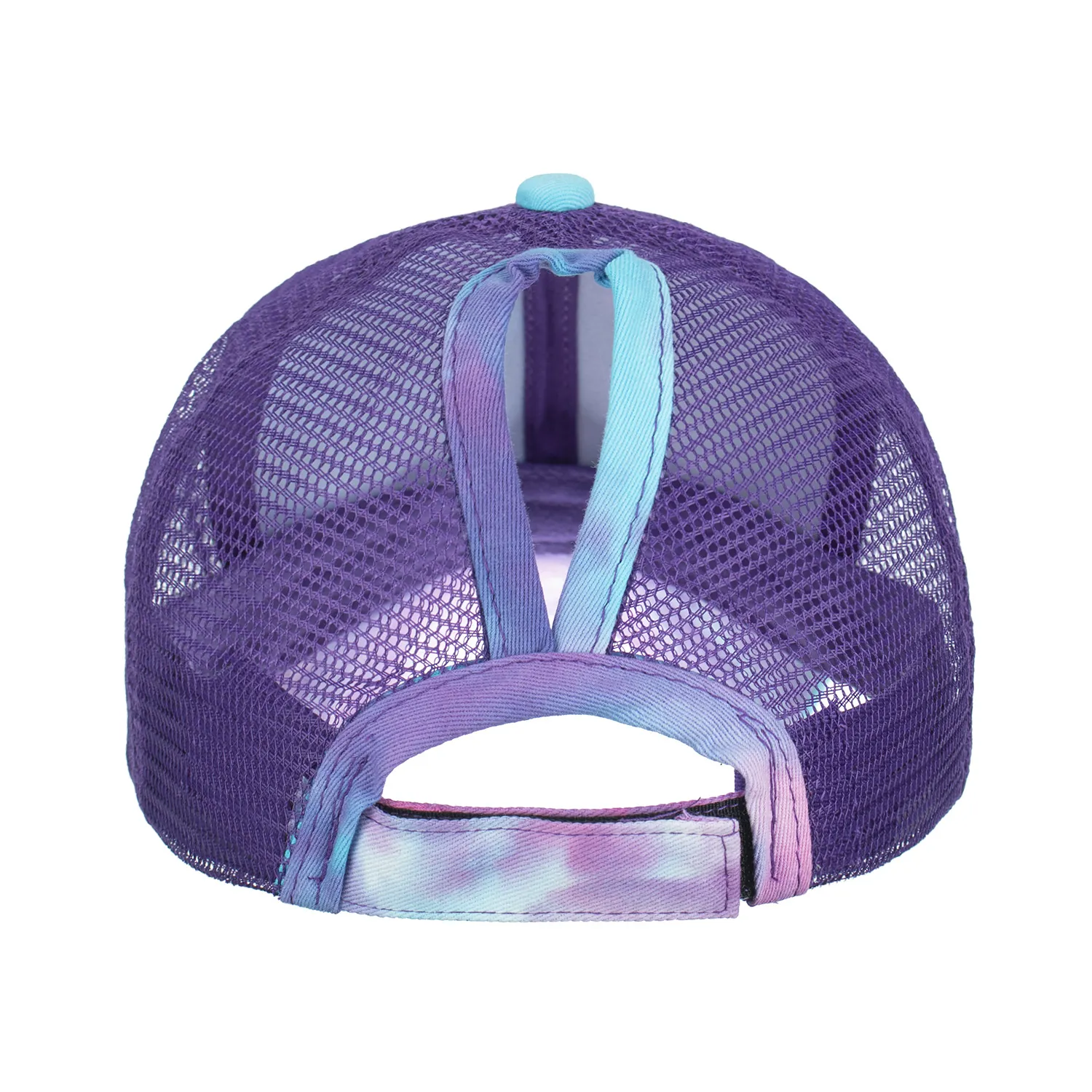 Women's Tie Dye Mesh Baseball Cap With Ponytail Hole Cotton Polyester Trucker Hat Adjustable Outdoor Sun Protection Cap
