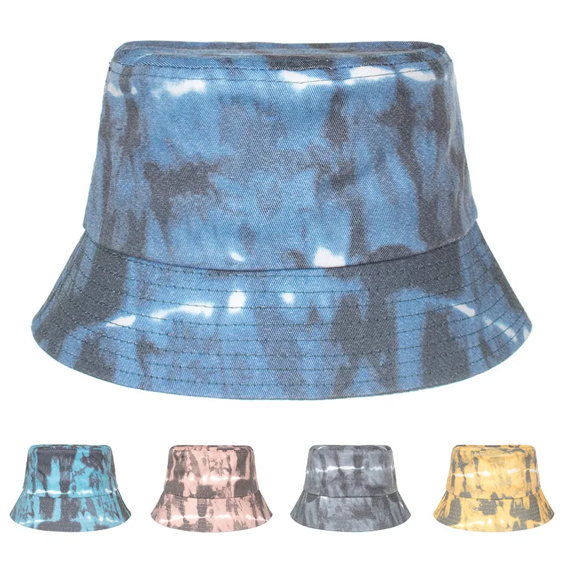 Bob en Coton Tie-Dye Protection Solaire Large Bord Chapeau de Pêcheur pour Été Extérieur Plage Voyage Pliable Femme Homme