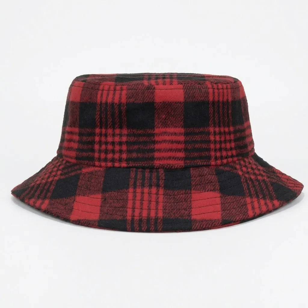 Chapeau Bob Plaid Buffalo Vintage pour Femmes Hommes Chaud Épaissi en Polyester Chapeau de Pêcheur Extérieur Décontracté