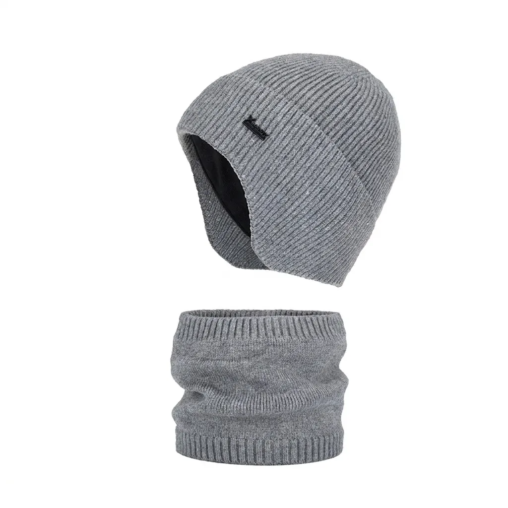 Winter Knit Hat Scarf Set For Men Women Ear Protection Thick Warm Beanie Neck Warmer Outdoor Cycling Skiing Acrylic Beanie