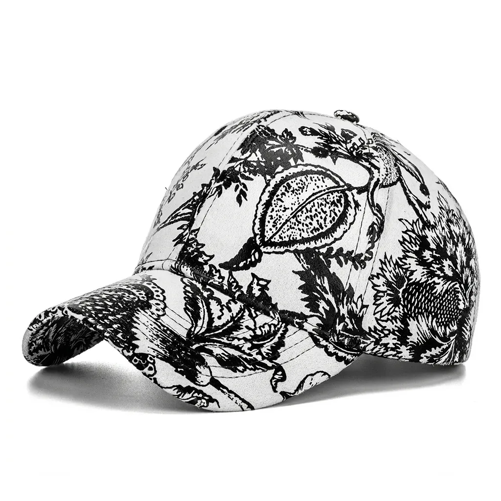 Retro Ink Wash Botanical Print Baseball Cap For Men Women Adjustable Polyester Sun Protection Toile De Jouy Style Hat