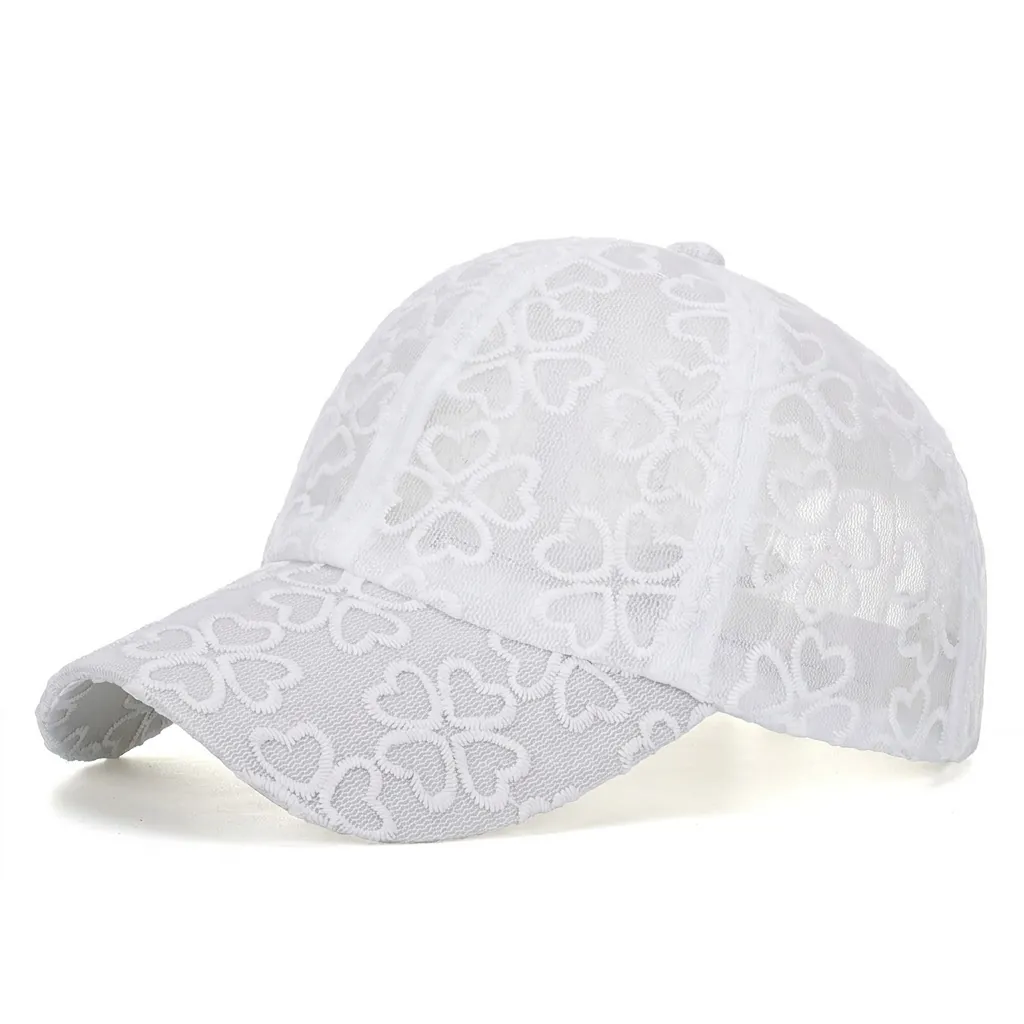 Women Lace Embroidery Baseball Cap Breathable Hollow Out Design Sun Hat Adjustable Mesh Summer Outdoor Fashion Accessory