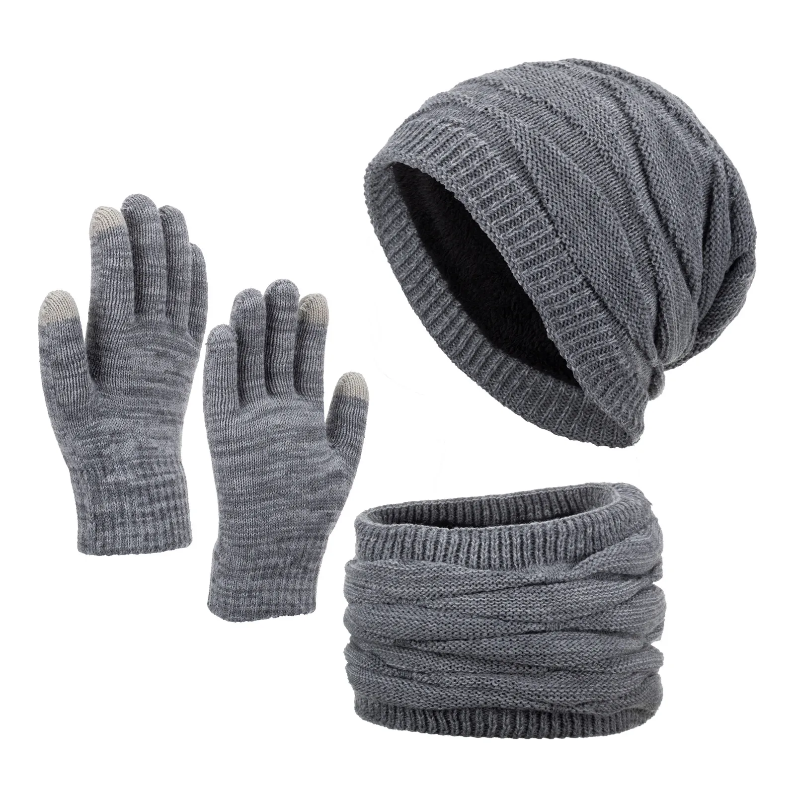Bonnet D'Hiver Écharpe Et Gants Pour Hommes Femmes Doublure Polaire Thermique Bonnet Tricoté Cache-Col Gants Écran Tactile Accessoire Par Temps Froid