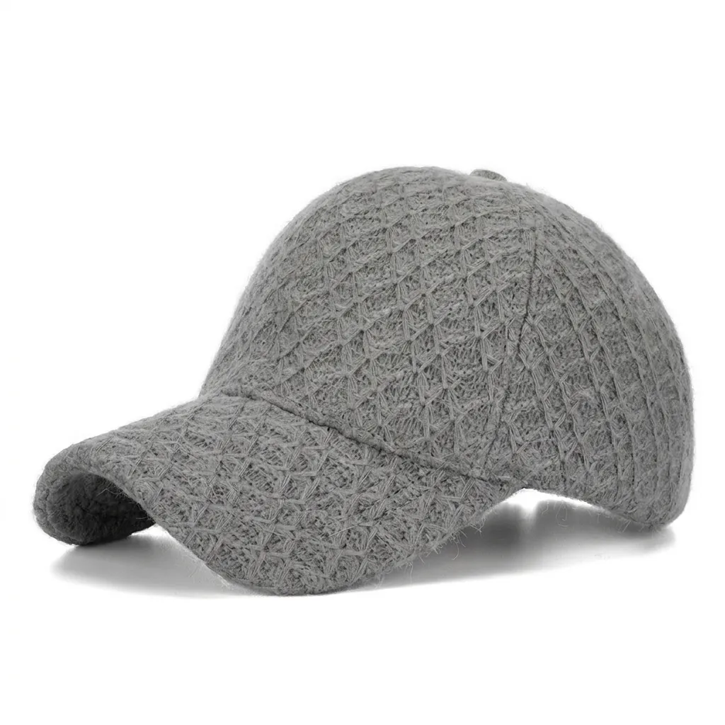 Winter Thick Warm Knitted Baseball Cap For Women Men Polyester Diamond Pattern Fashion Outdoor Sunshade Peaked Hat
