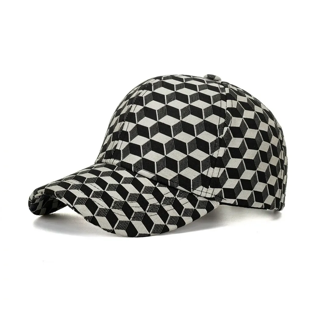 Modern 3D Geometric Cube Pattern Baseball Cap Polyester Adjustable Snapback Sun Hat For Men Women Outdoor Casual Fashion