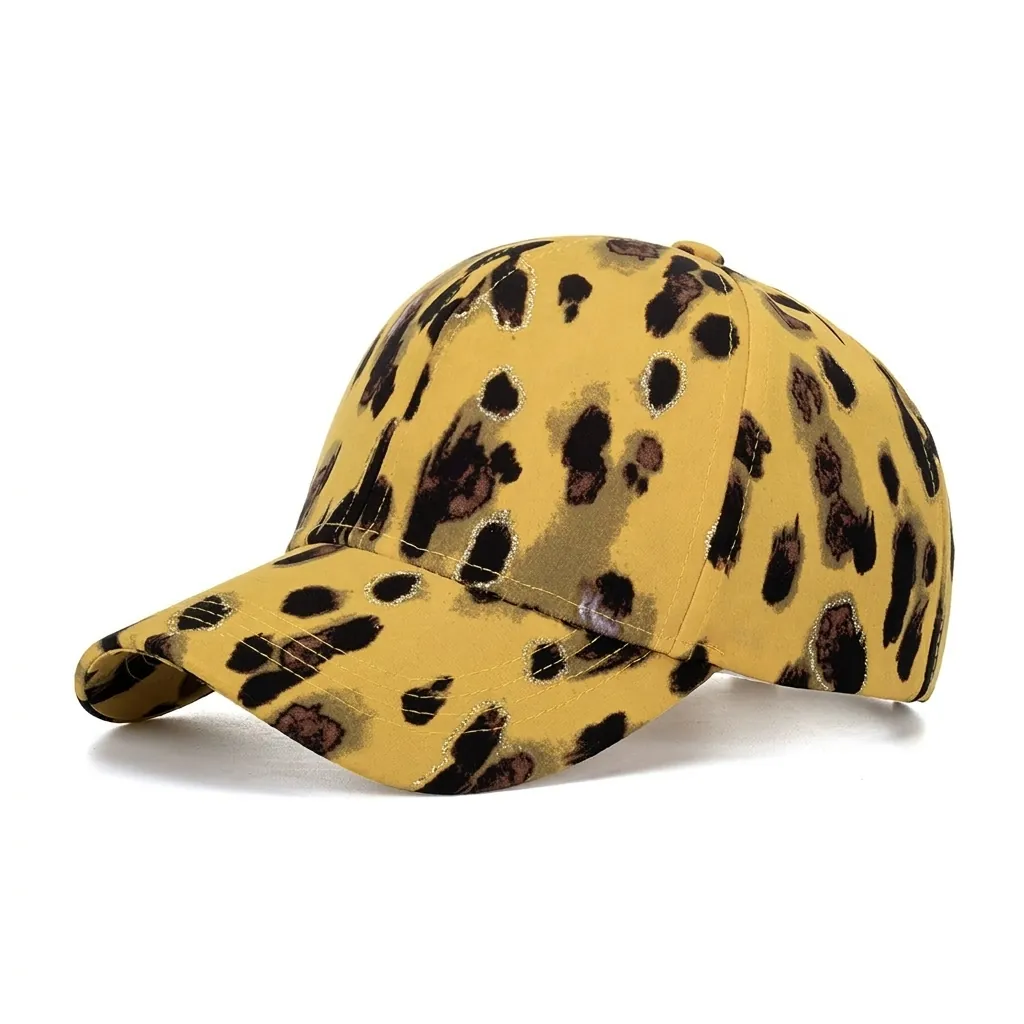 Women Fashion Leopard Print Baseball Cap With Gold Glitter Accents Adjustable Outdoor Sun Protection Curved Brim Peaked Hat