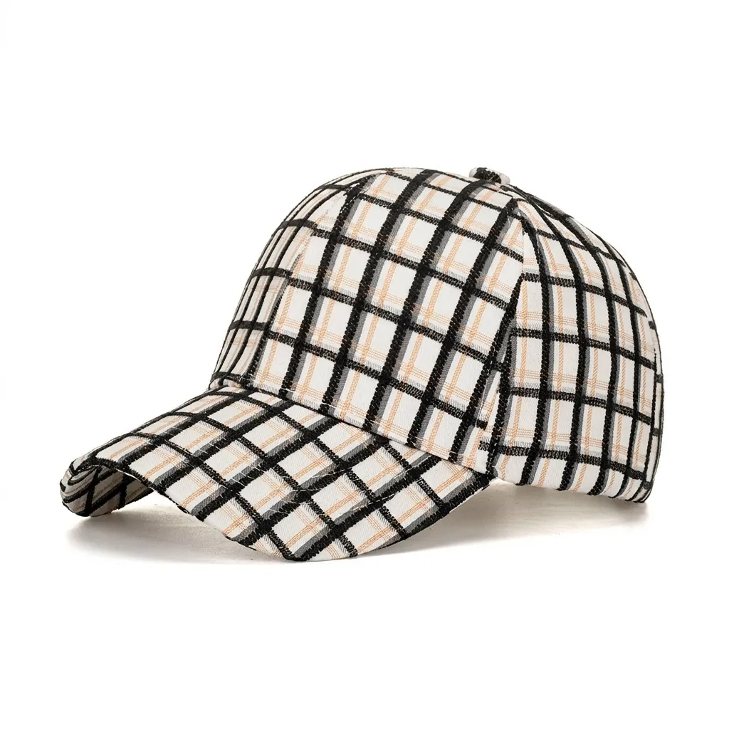 Classic Plaid Baseball Cap Checkered Peaked Hat Polyester Sun Protection Adjustable Outdoor Casual Cap For Men Women