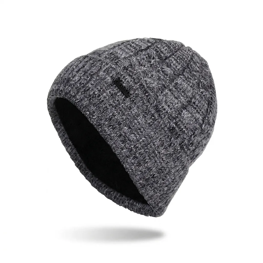 Winter Warm Cable Knit Beanie Hat For Men Women Fleece Lined Thickened Thermal Outdoor Skull Cap With Metal Label Acrylic Beanie