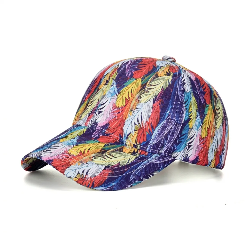 Fashion Colorful Feather Printed Baseball Cap For Men Women Adjustable Multi Color Graffiti Hip Hop Sun Hat Outdoor Casual Headwear