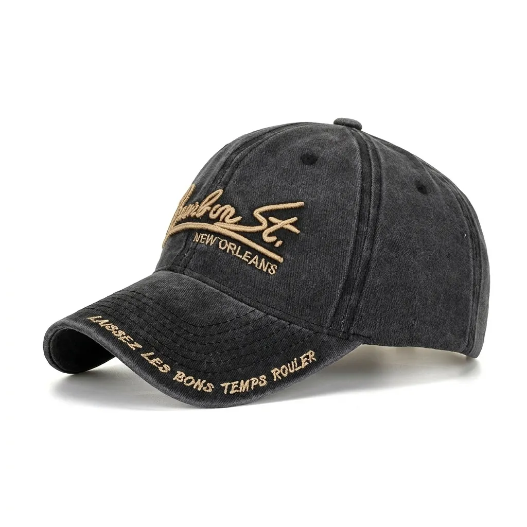 Casquette de Baseball en Coton Lavé Rétro New Orleans Motif Chapeau de Soleil Réglable Distressed Dad Hat pour Hommes Femmes