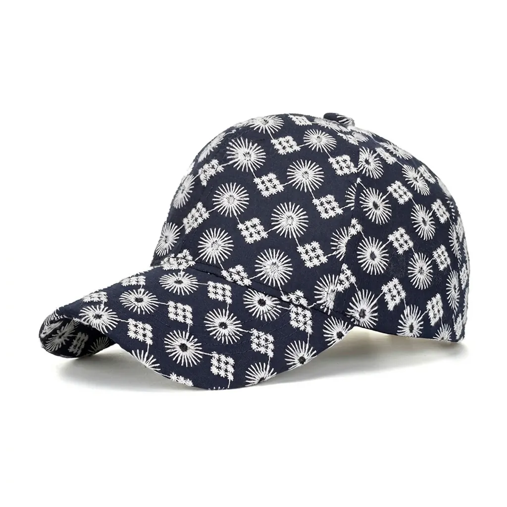 Printed Floral Baseball Cap For Men Women Polyester Outdoor Sun Protection Snapback Hat Navy Blue Black Patterned Sporty Trucker Cap