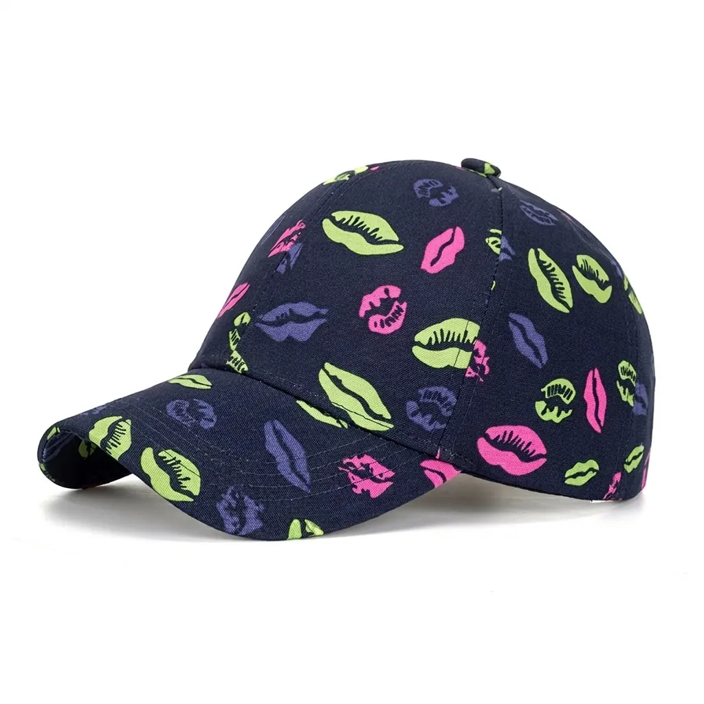 Fashion Colorful Lip Print Baseball Cap For Women Men Breathable Sun Protection Polyester Hat Outdoor Casual Sport Cap