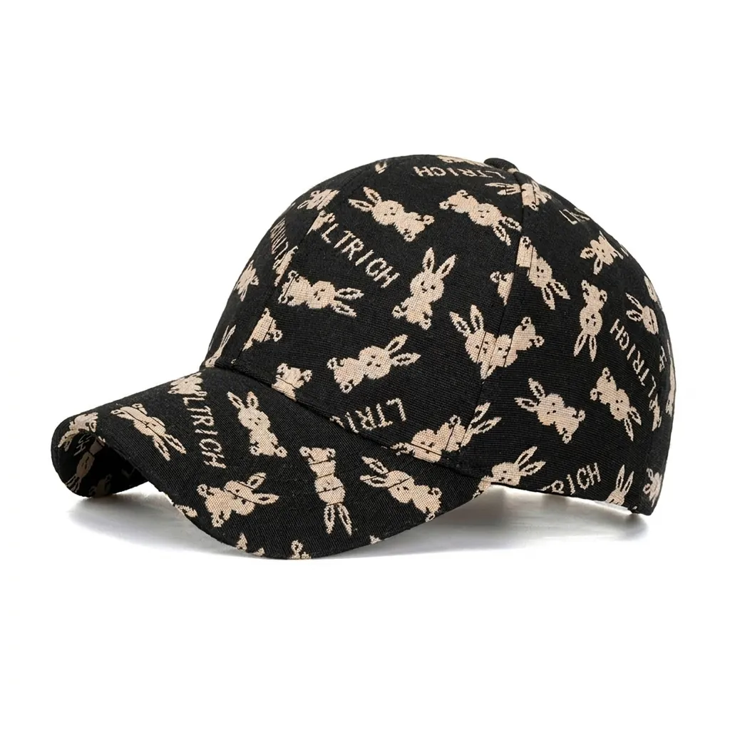 Fashion Rabbit Letter Printed Baseball Cap For Women Men Polyester Adjustable Sun Protection Curved Brim Casual Hat