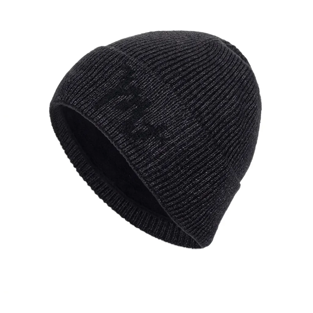 Men Winter Warm Ribbed Knit Beanie Hat With Soft Fleece Lining Double Layer Thick Outdoor Short Cuffed Skull Cap For Cold Weather