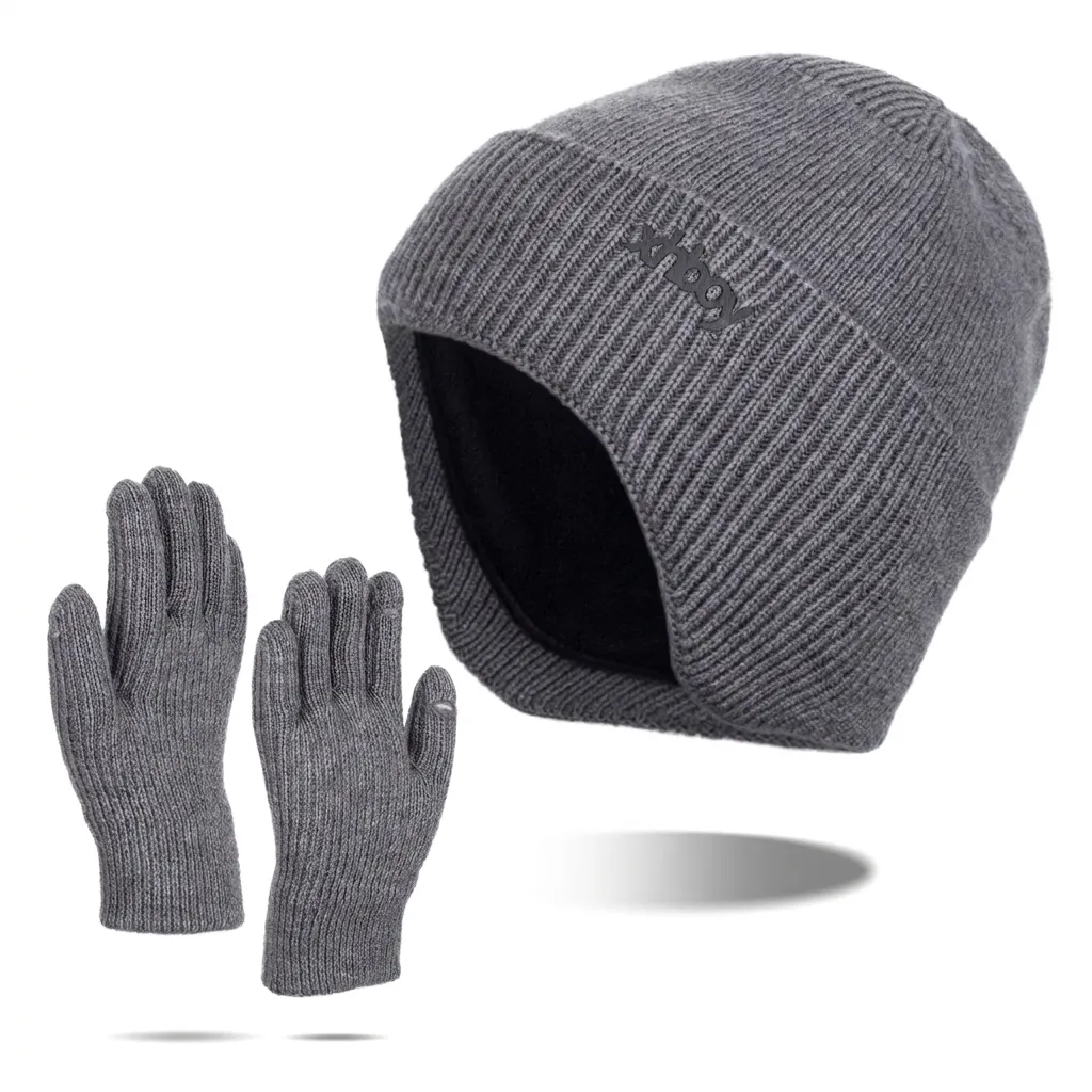 Winter Warm Strickmütze Und Touchscreen Handschuhe Set Mit Fleecefutter Gerippte Strickmütze Für Herren Damen Outdoor