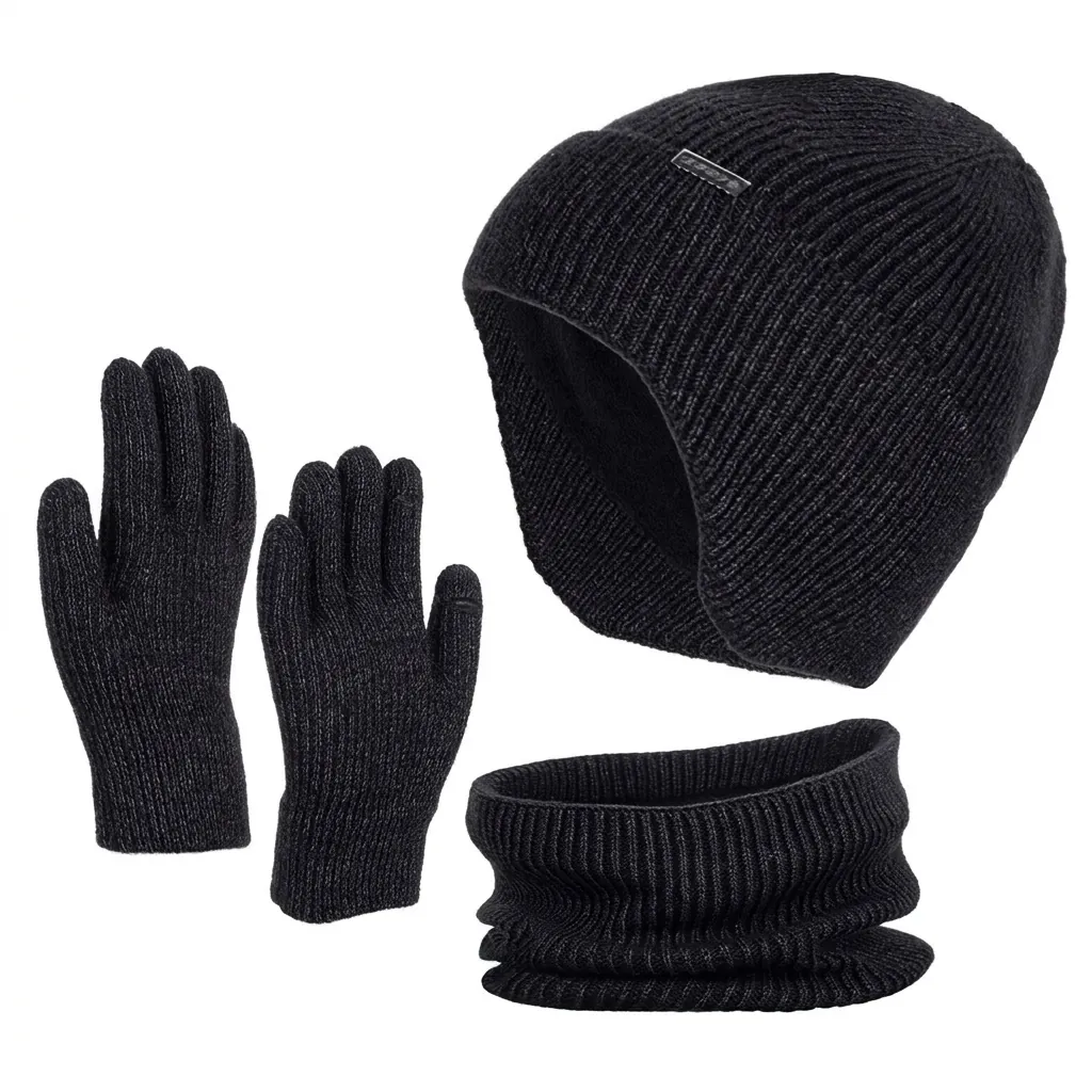 Winter Knitted Beanie Hat Scarf And Touchscreen Gloves 3 Piece Set Fleece Lined Warm Ribbed Thermal Set For Men Women