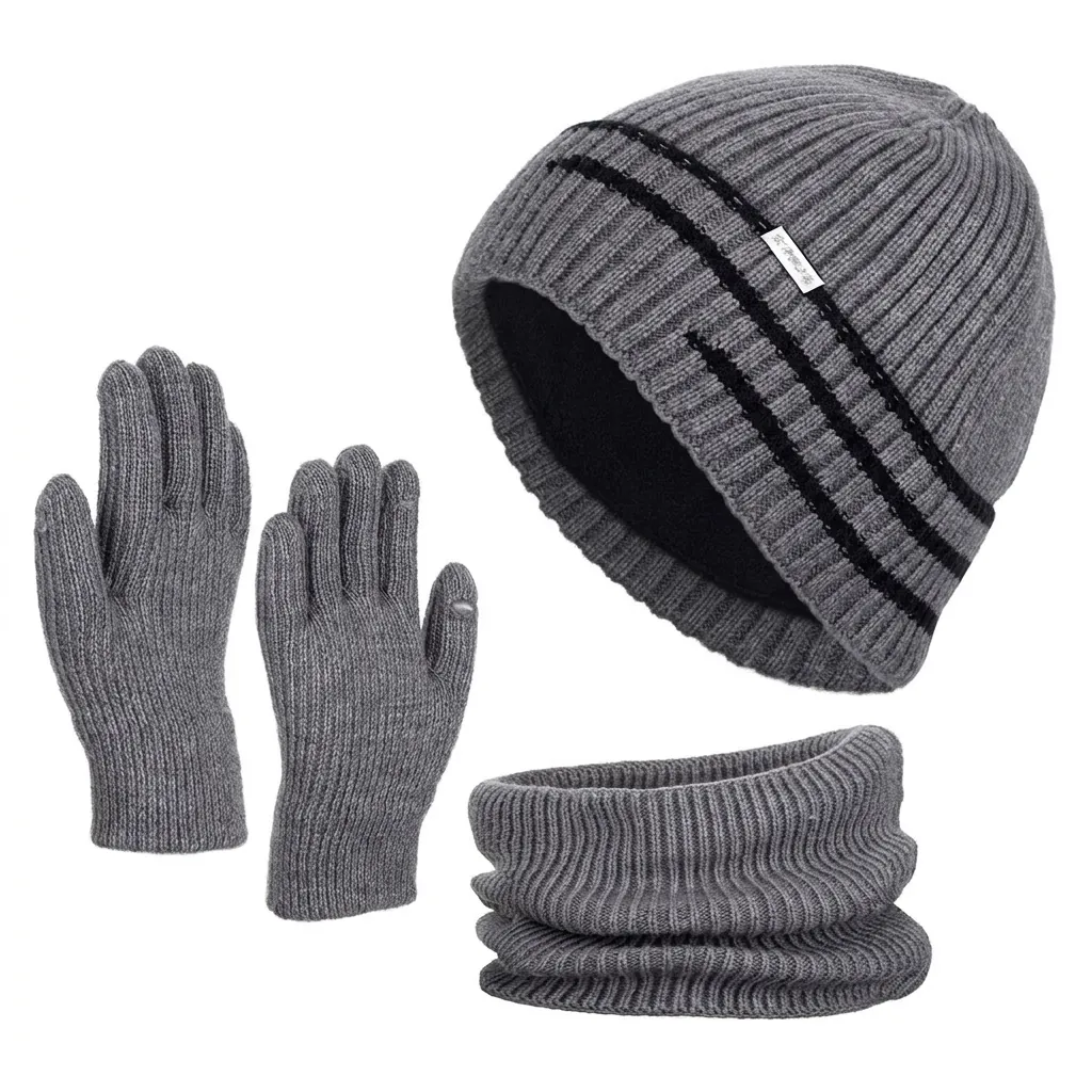 Winter Knitted Beanie Hat Neck Warmer Scarf Touchscreen Gloves Beanie Scarf And Gloves Fleece Lined Thermal Ribbed Men Outdoor