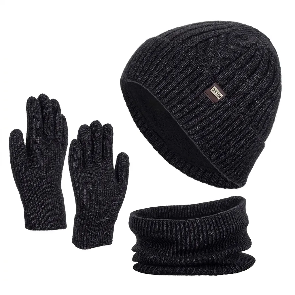 Winter Warm Acrylic Knit Beanie Hat Scarf And Touch Screen Gloves Thermal Fleece Lined For Men Women Outdoor Accessory