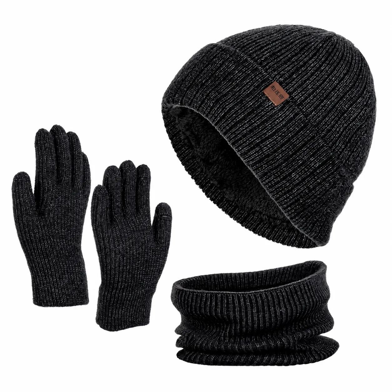 Winter Warm Knit Beanie Hat Neck Warmer Scarf Touchscreen Gloves For Men Women Outdoor Thermal Acrylic Accessory