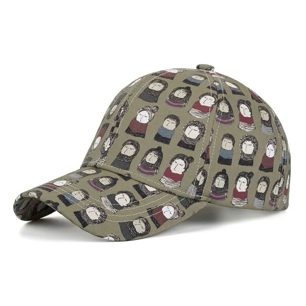 Casquette de Baseball Imprimée Portrait de Dessin Animé Unisexe Polyester Respirant Réglable Chapeau Décontracté de Plein Air