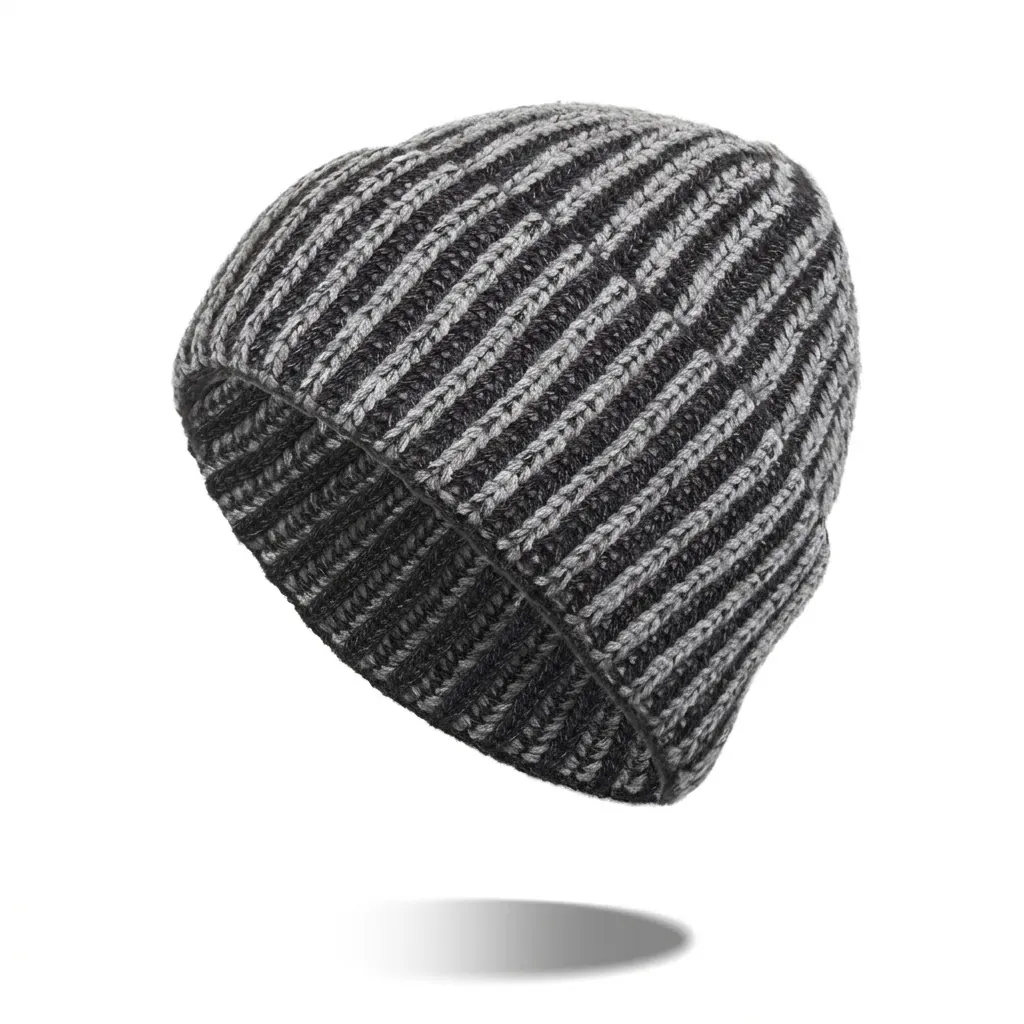 Unisex Winter Warm Ribbed Knit Beanie Hat Acrylic Polyester Nylon Blend Jacquard Pattern Cuffed Skull Cap For Outdoor Daily