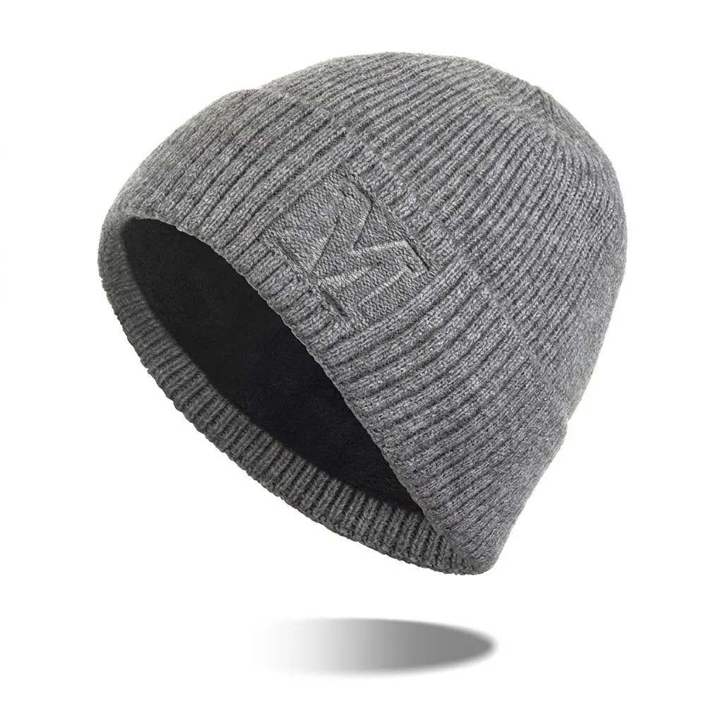Bonnet en Tricot Chaud d'Hiver Doublé de Polaire Lettre M Revers à Côtes Pour Hommes Femmes Ski en Plein Air Chapeau Thermique
