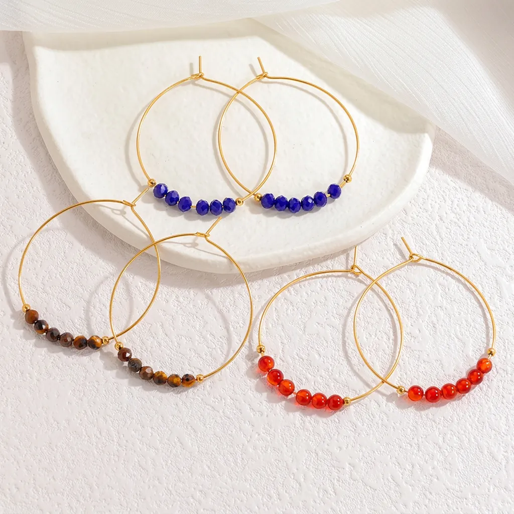 Orecchini a Cerchio in Acciaio Inossidabile alla Moda per Donna Orecchini Pendenti con Perline in Pietra Naturale a Cerchio Geometrico Dorato Gioielli Regalo
