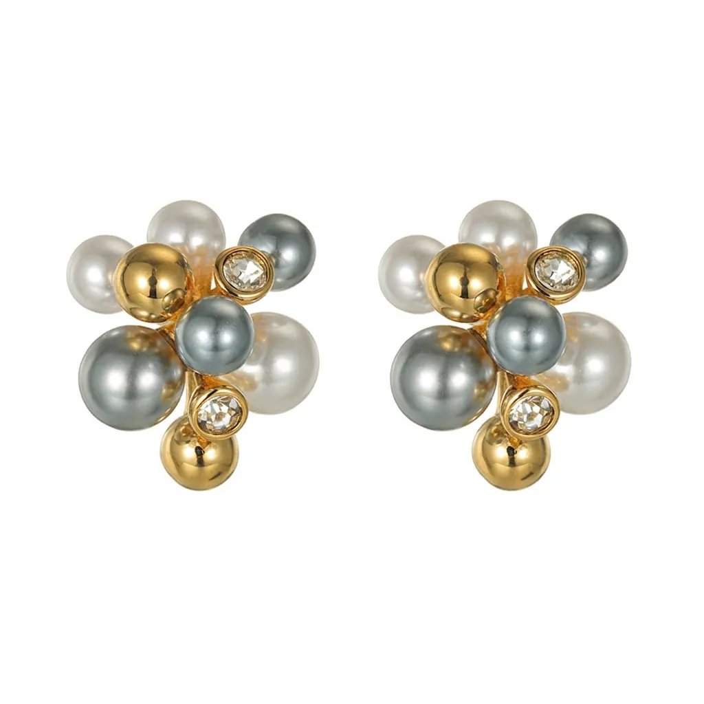 French Style Irregular Cluster Artificial Pearl Zircon Stud Earrings Stainless Steel Gold Plated Elegant Commute Jewelry For Women