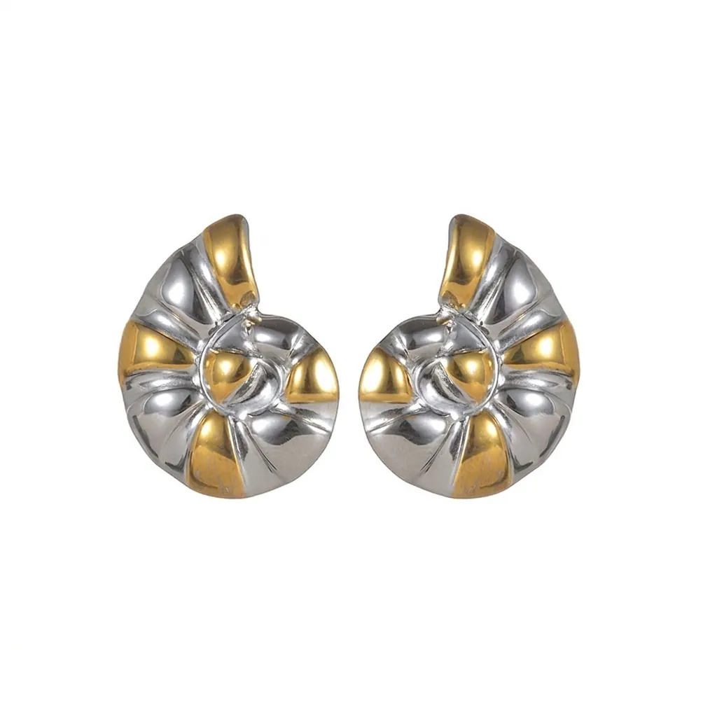 Stainless Steel Conch Earrings Gold Silver Toned Spiral Nautilus Design Elegant Fashion Accessory For Women Daily Jewelry