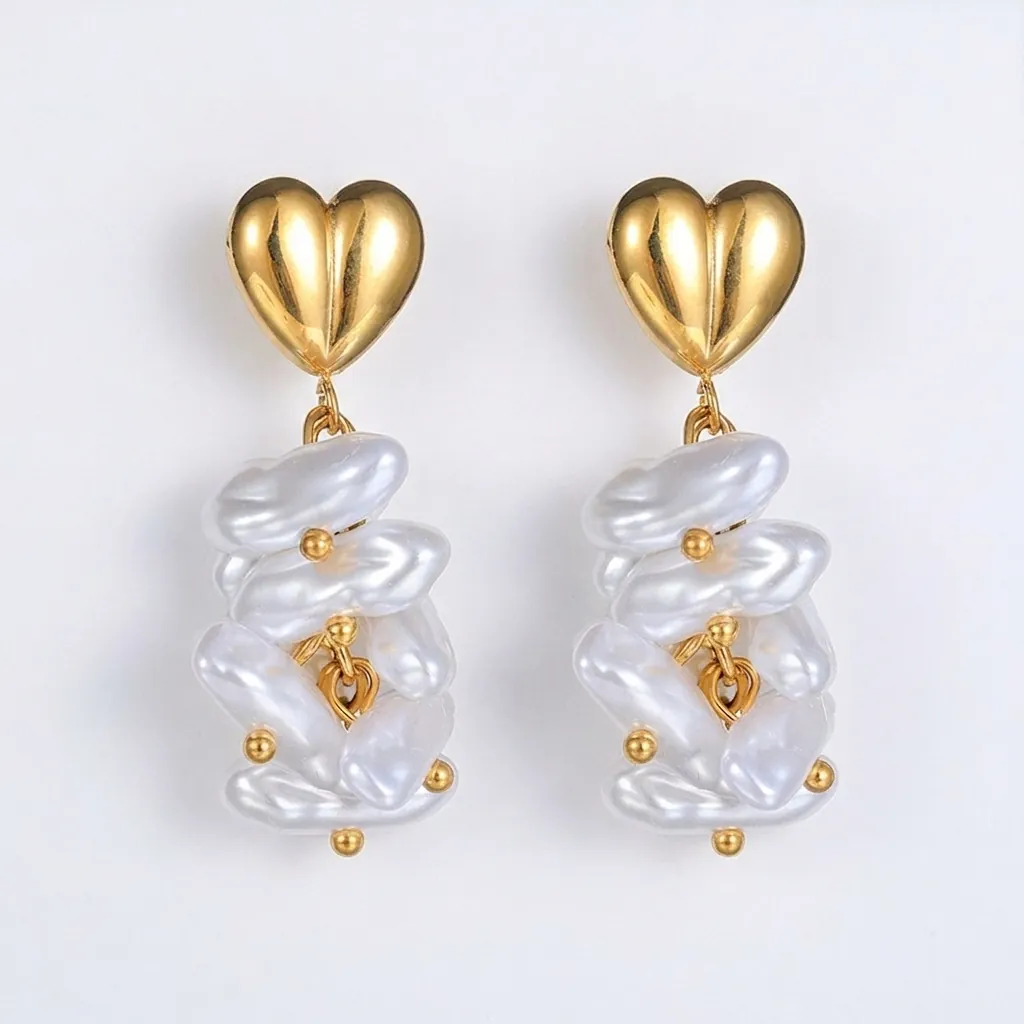 Boucles d'oreilles Pendantes en Acier Inoxydable Cœur Künstliche Perle Baroque Design à Pampilles de Künstliche Perles Irrégulières pour Femmes Bijoux