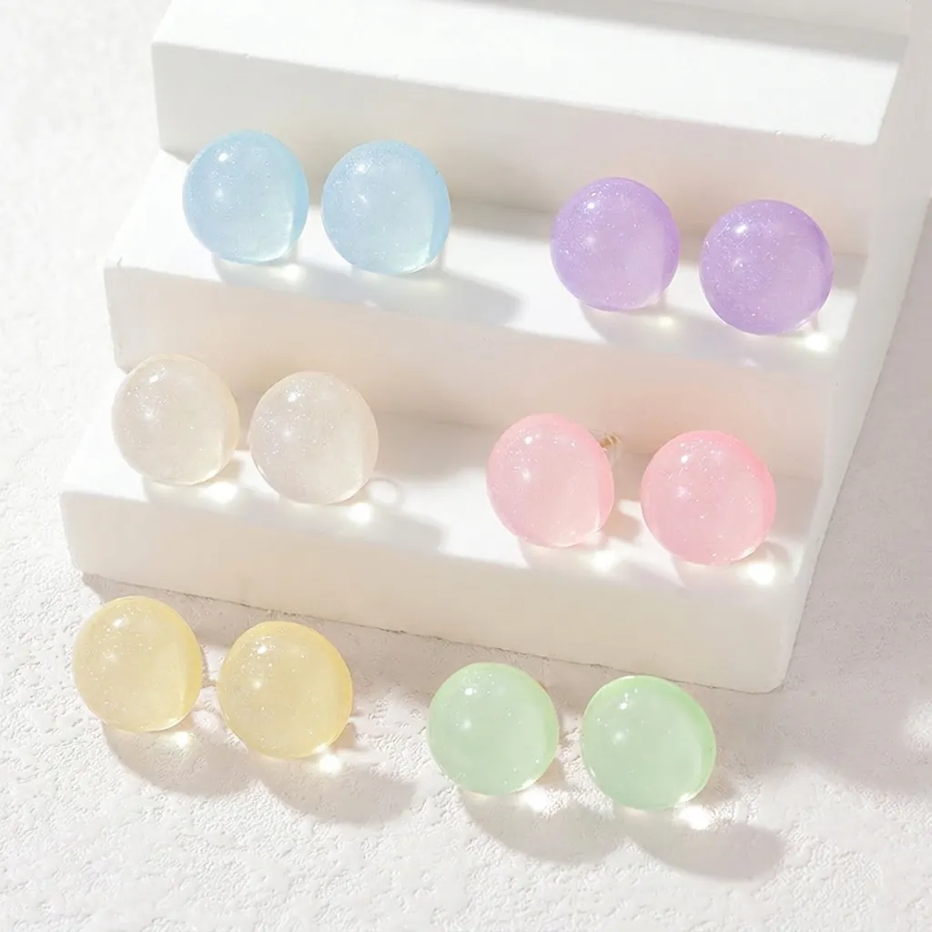 Minimalist Candy Color Round Resin Stud Earrings For Women Shimmering Glitter Macaron Geometric Ball Earring Jewelry Gift