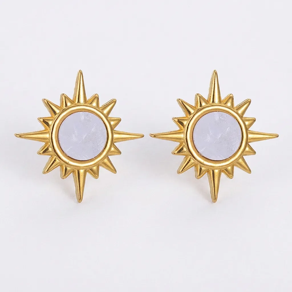 Stainless Steel Star Sun Stud Earrings Women Minimalist Geometric Eight Pointed Star Earrings Daily Jewelry Accessories Fashion Ear Studs
