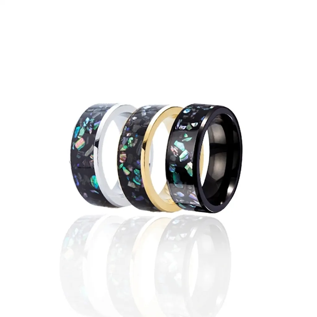 Stainless Steel Band Ring Galaxy Starry Sky Artificial Opal Inlay For Men Women Punk Personalized Jewelry Electroplated Geometric Ring