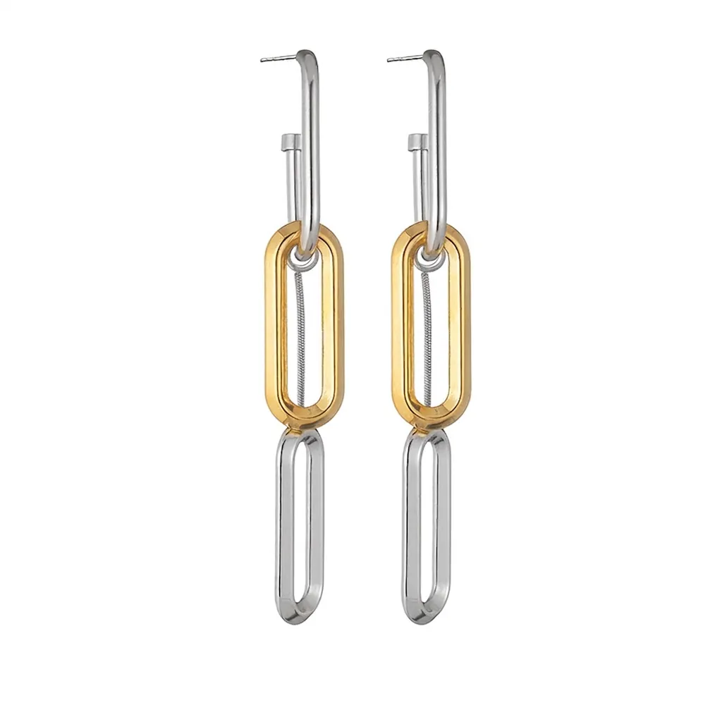 Orecchini Pendenti Geometrici Moderni in Acciaio Inossidabile Misti Oro Argento Maglia Ovale Pendenti per Donna Gioielli di Moda